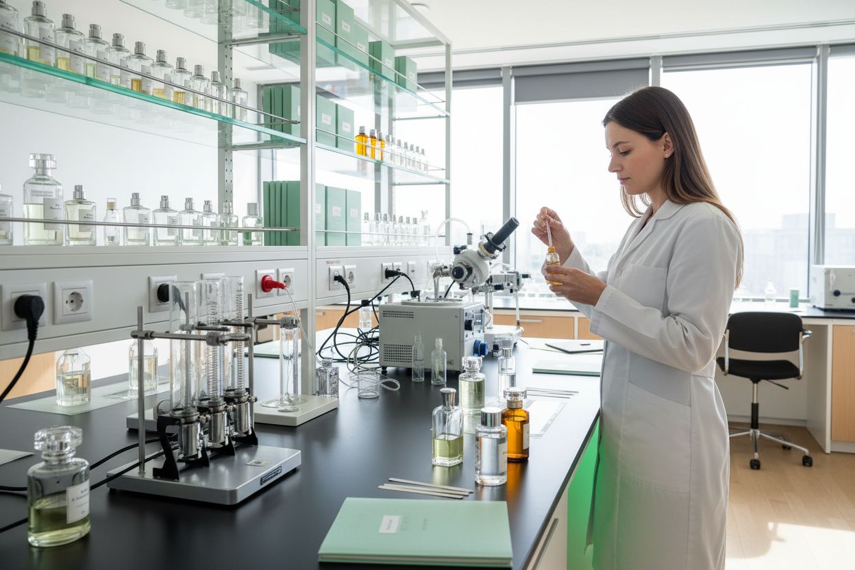 fragrance laboratory, perfume bottles