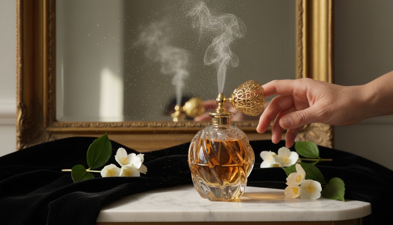 Luxurious extrait de parfum bottle on marble