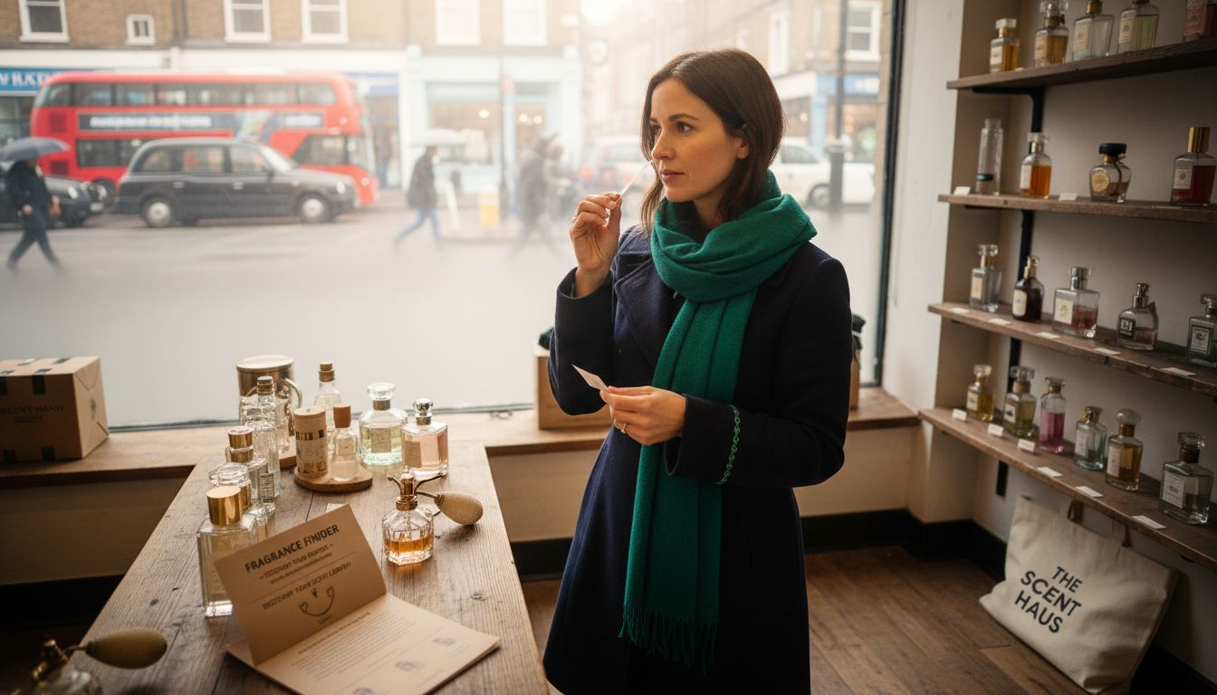Customer testing perfumes in UK shop