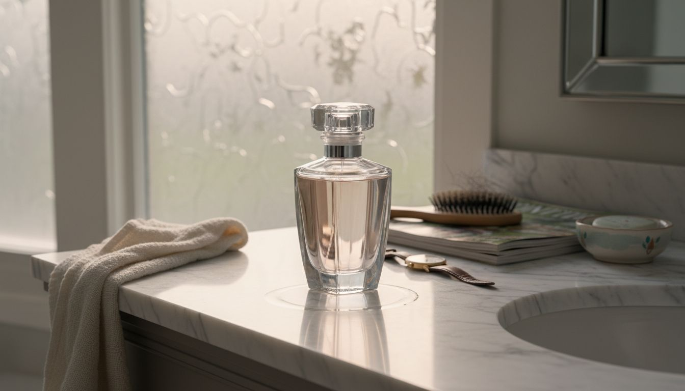 Luxury parfum bottle on marble vanity