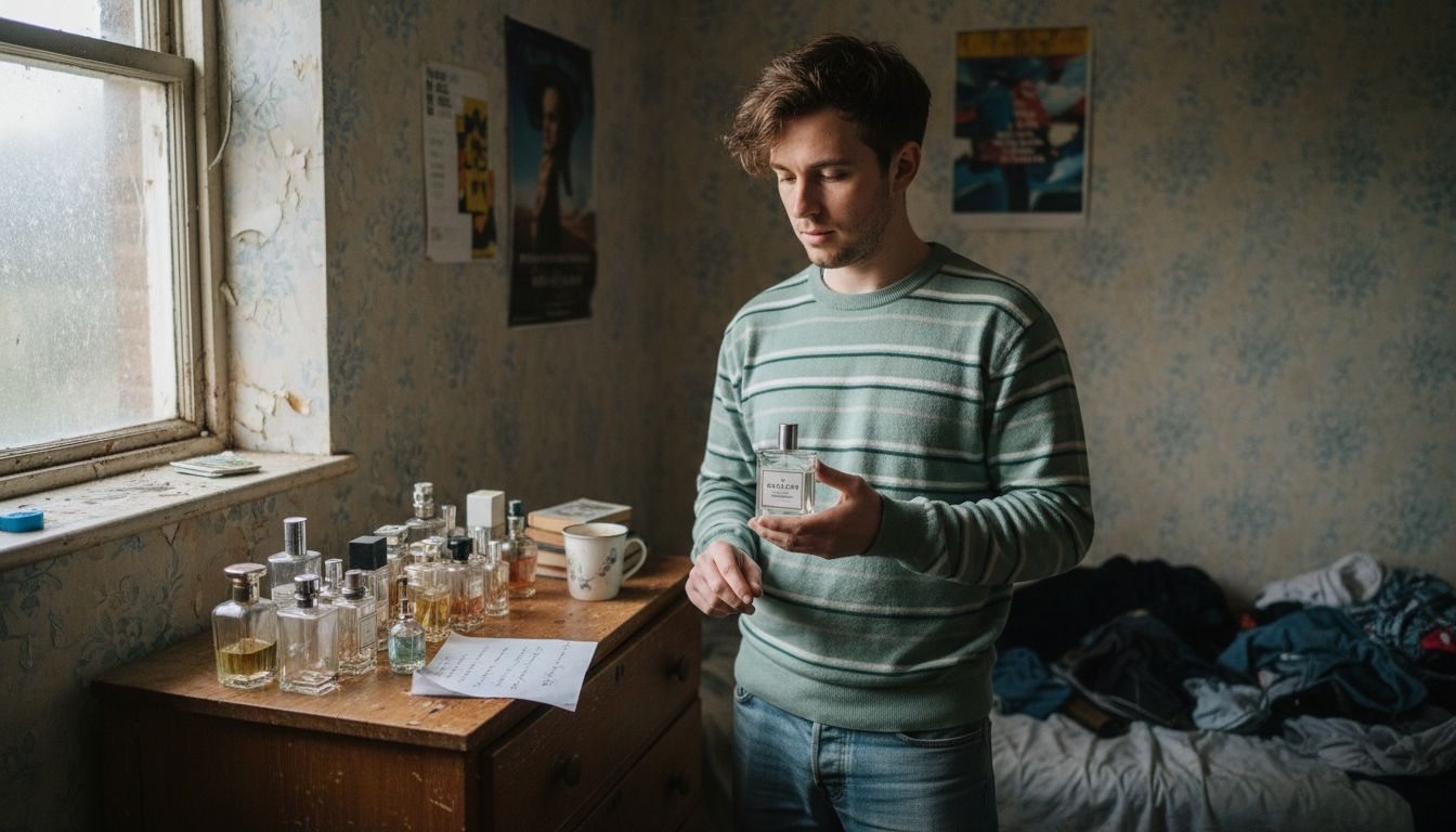 Young man choosing affordable niche perfumes