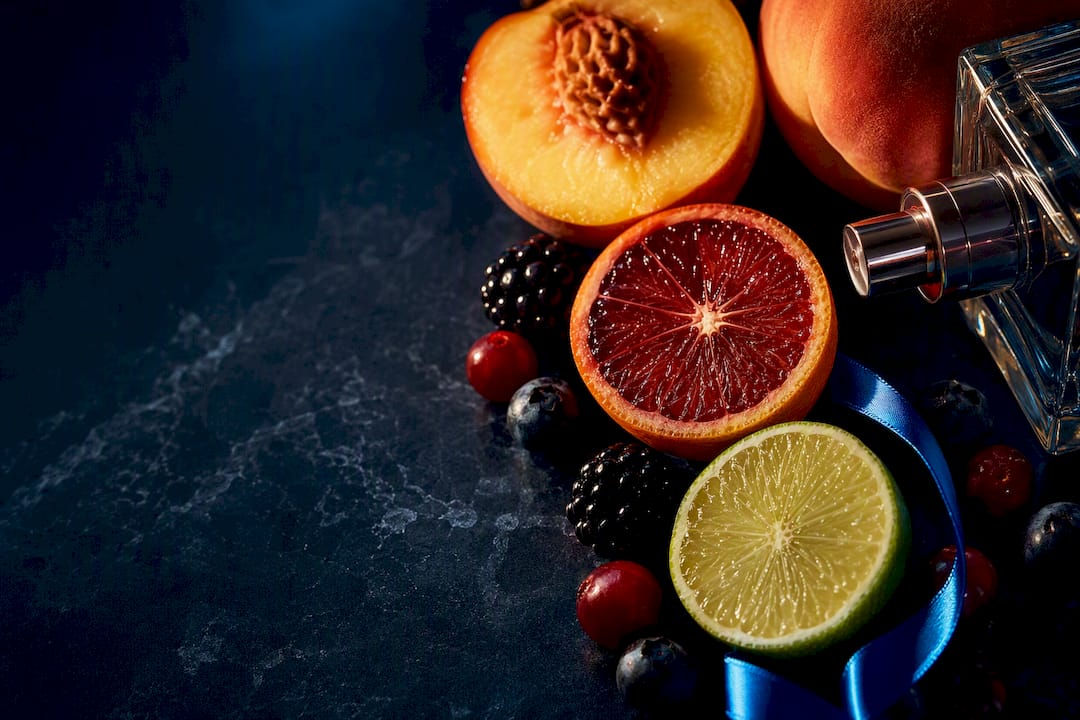 Fruity fragrance ingredients beside anonymous atomiser