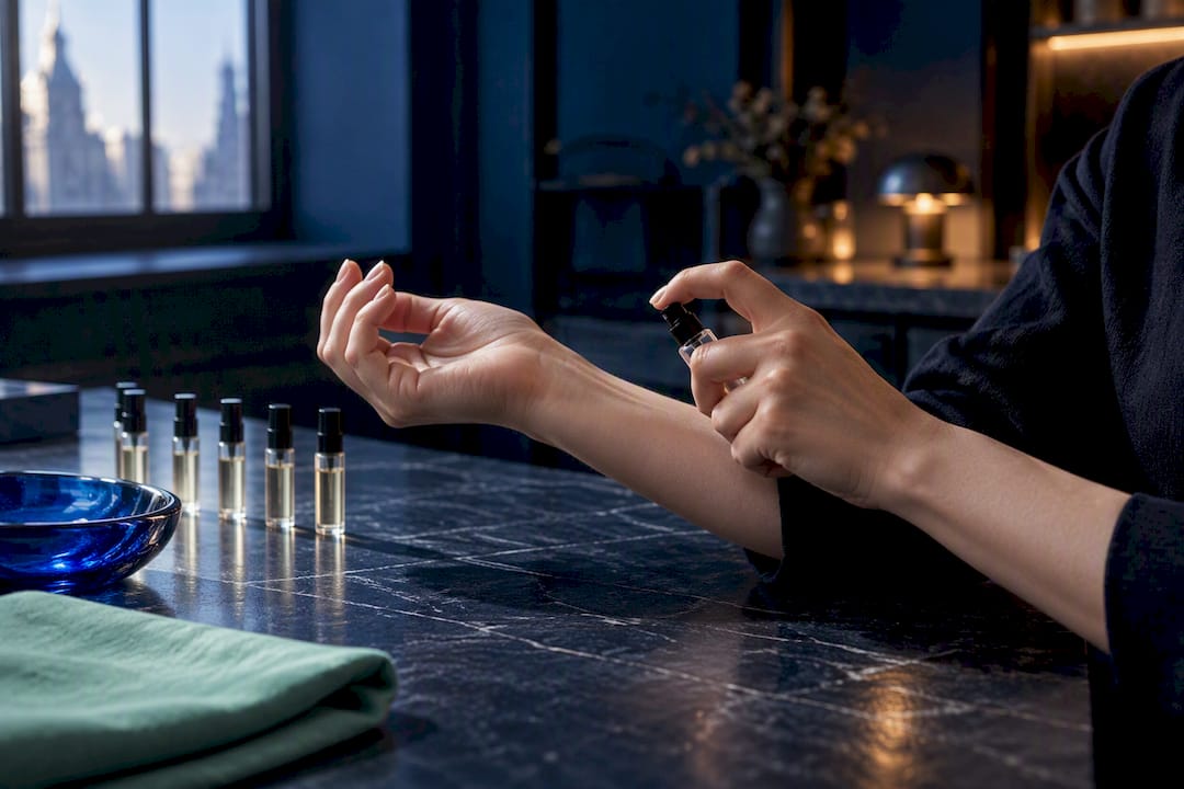 Testing anonymous perfume samples before purchase