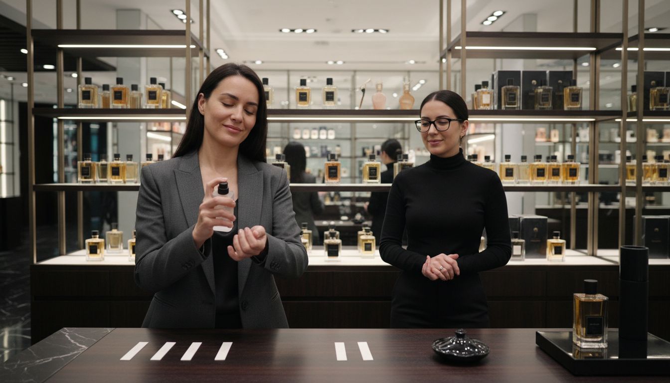 Luxurious boutique perfume testing scene