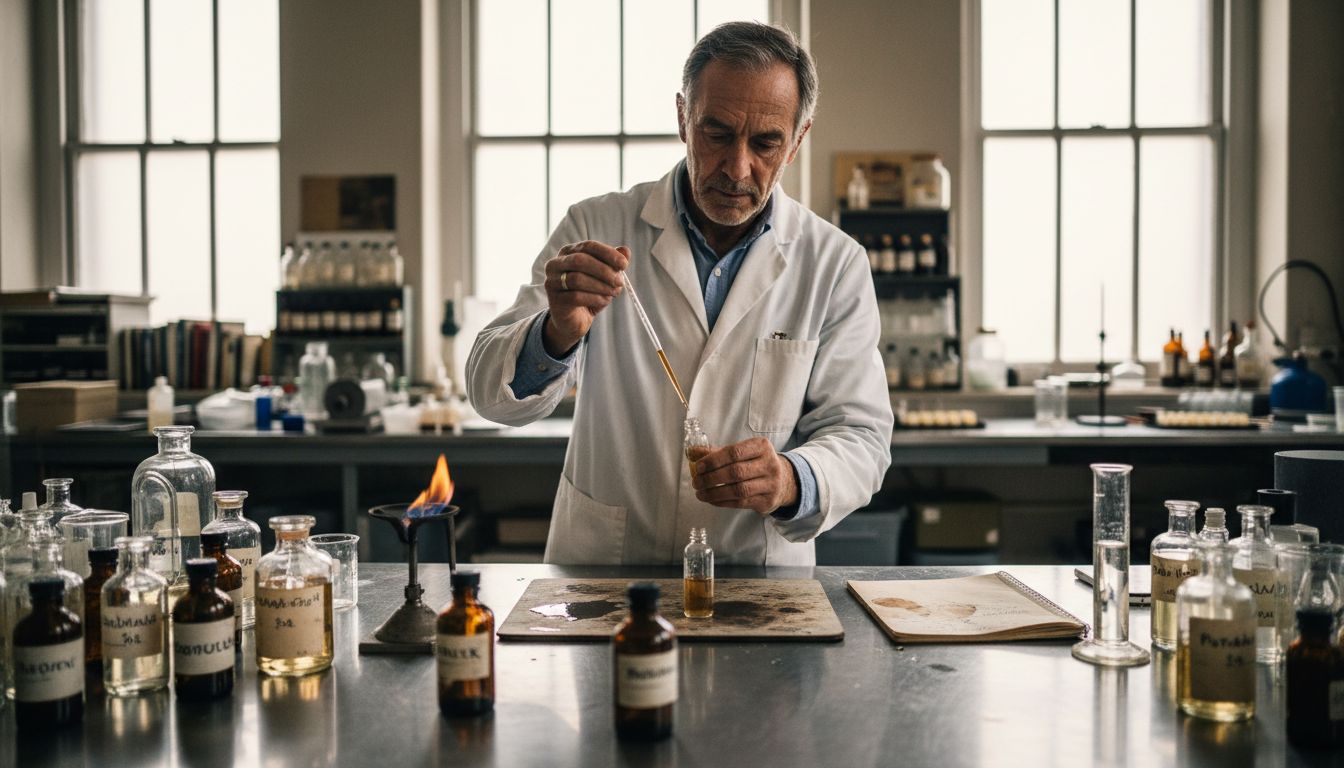 Perfumer mixing scent in fragrance lab