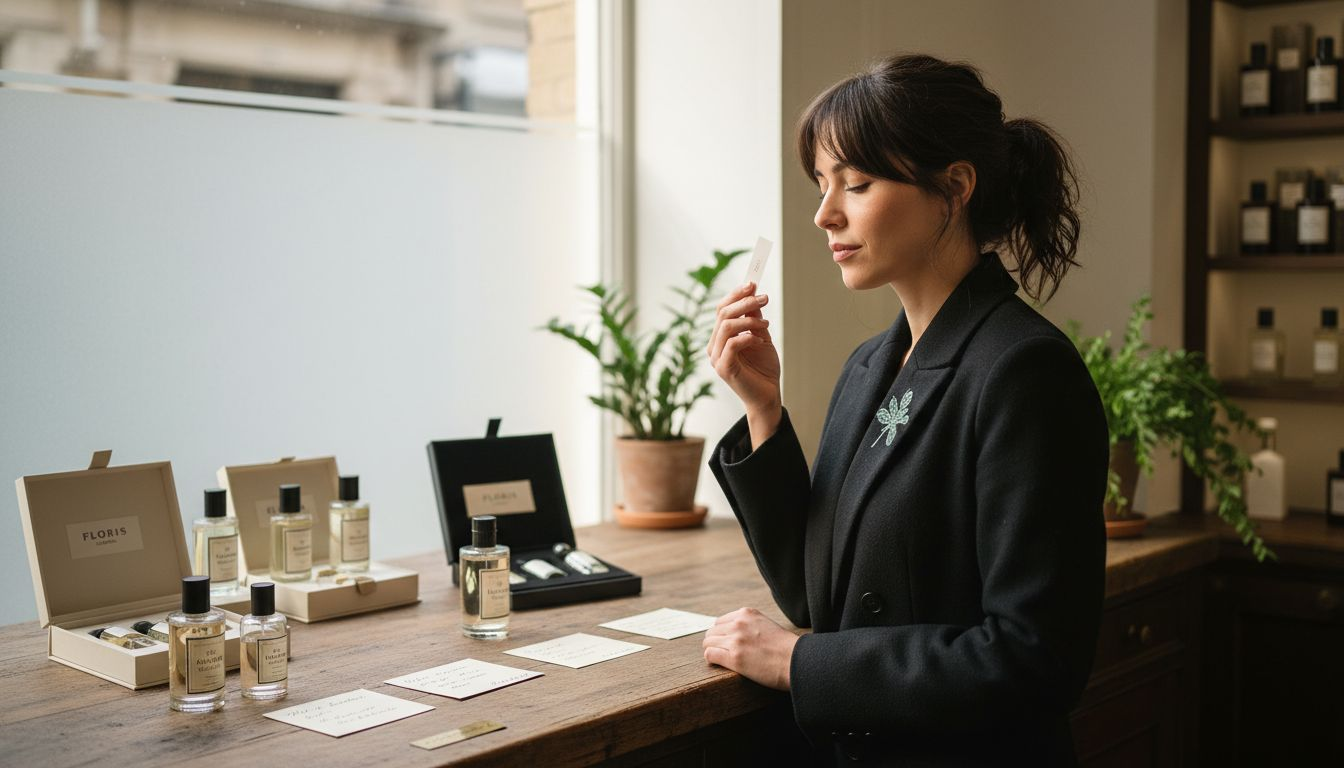 Woman choosing perfume in boutique