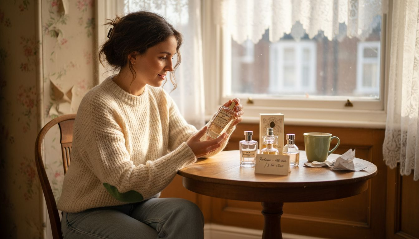 Woman comparing cheap vanilla perfumes UK