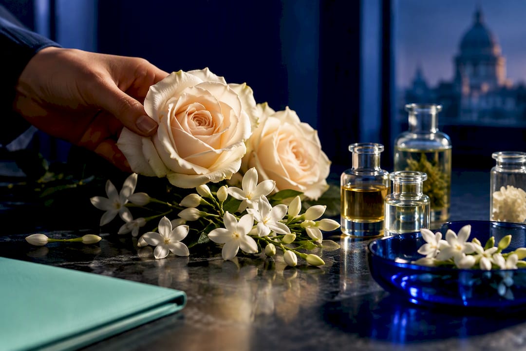 Jasmine and roses used in luxury perfumery